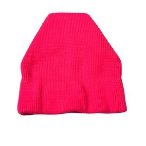 Smiley Beanie Hat Neon Pink Acrylic Knit Slouchy USA Vintage